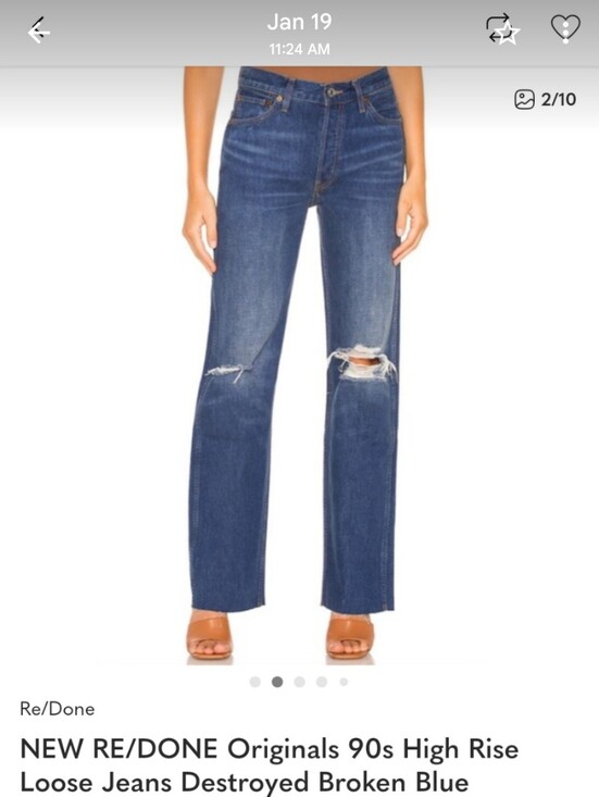 Re/Done Denim - Re/Done Blue 90's High-Rise Loose With Distressed Knees.